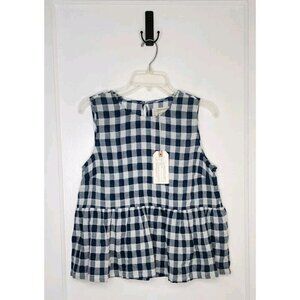 Size 1 (Small) Current Elliott Blue Gingham Peplum Blouse Top Cotton